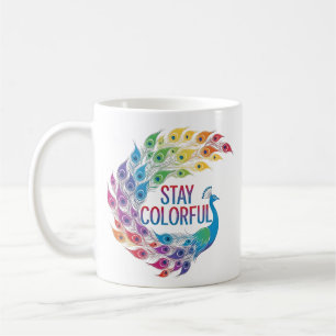 Motivational Rainbow Peacock "Stay Colourful" Coffee Mug
