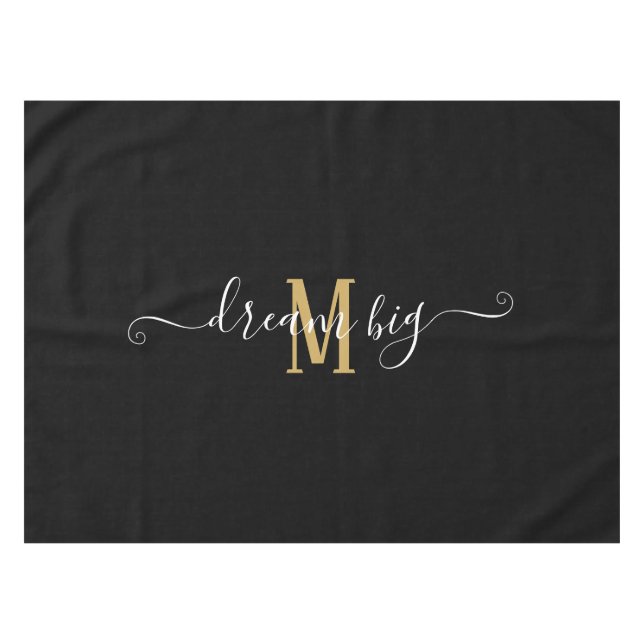 Motivational Saying Dream Big Monogram Black Gold  Tablecloth (Front (Horizontal))