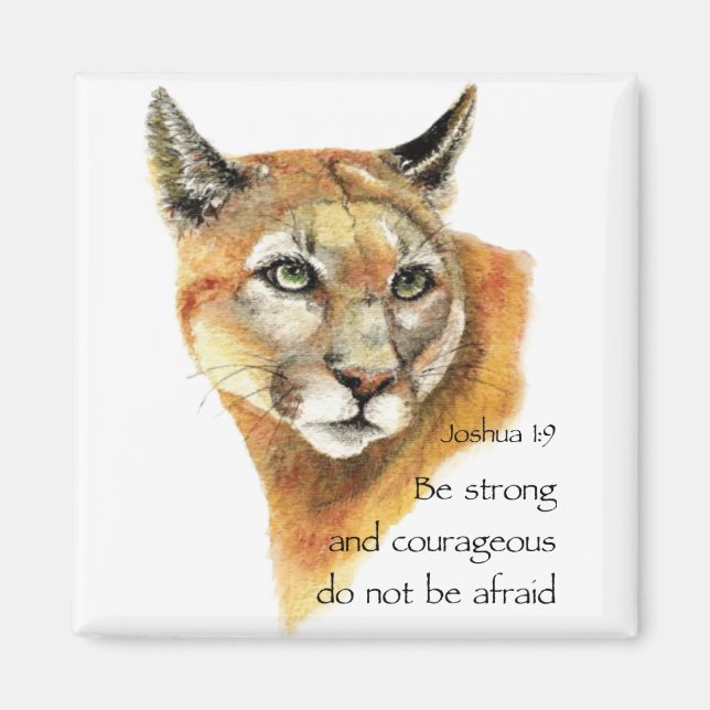 Motivational Scripture Joshua Cougar Animal art Magnet (Front)