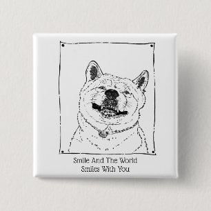 motivational slogan with cute smiling dog 15 cm square badge