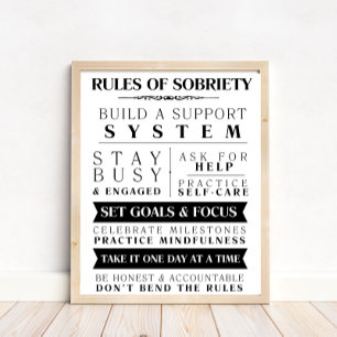 Motivational Sober Support Rules Of Sobriety Poster