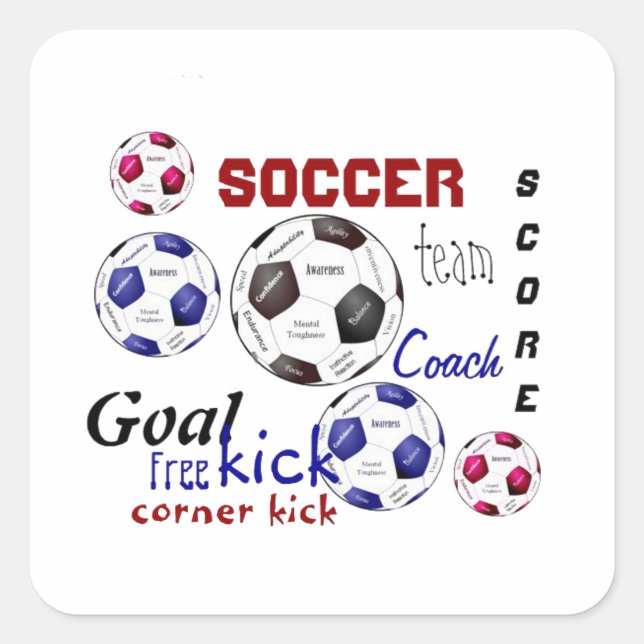 Motivational Soccer Game, Sports Words Square Sticker (Front)