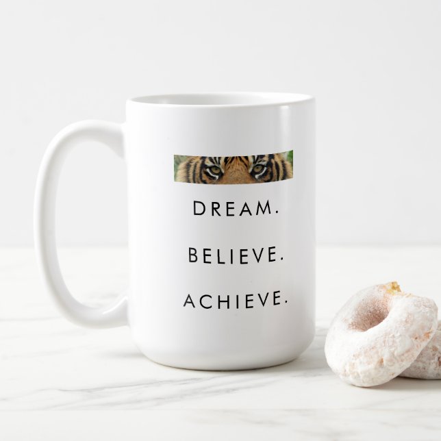 Motivational Success Quote Dream Believe Achieve Coffee Mug (With Donut)