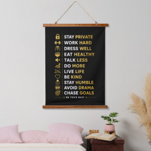 Motivational Success Quotes Black Gold Typography Hanging Tapestry