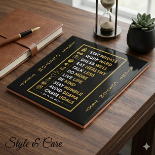 Motivational Success Quotes Black Gold Typography Tile