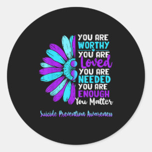 Motivational Suicide Prevention Awareness Teal Pur Classic Round Sticker