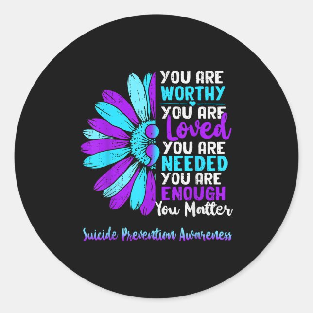 Motivational Suicide Prevention Awareness Teal Pur Classic Round Sticker (Front)