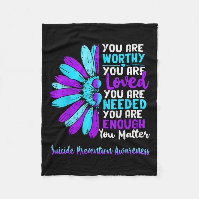 Motivational Suicide Prevention Awareness Teal Pur Fleece Blanket (Front)