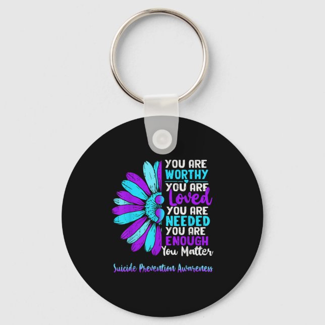 Motivational Suicide Prevention Awareness Teal Pur Key Ring (Front)