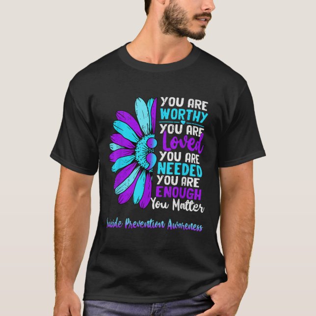 Motivational Suicide Prevention Awareness Teal Pur T-Shirt (Front)