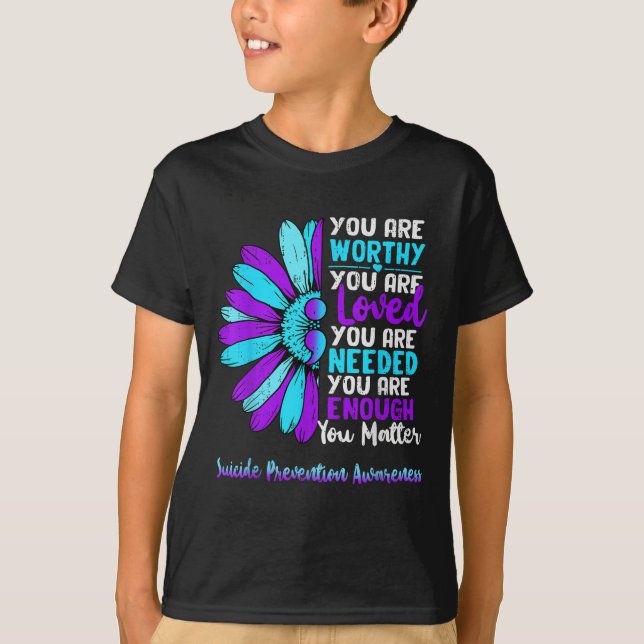 Motivational Suicide Prevention Awareness Teal Pur T-Shirt (Front)