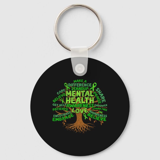 Motivational Support Green Tree Mental Health Awar Key Ring (Front)
