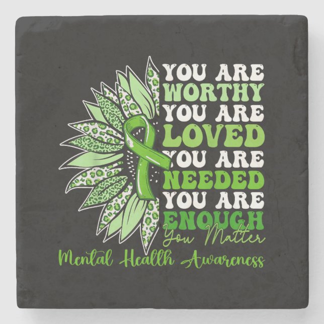 Motivational Support Warrior Mental Health Awarene Stone Coaster (Front)