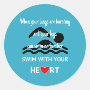 Motivational swimming blue classic round sticker