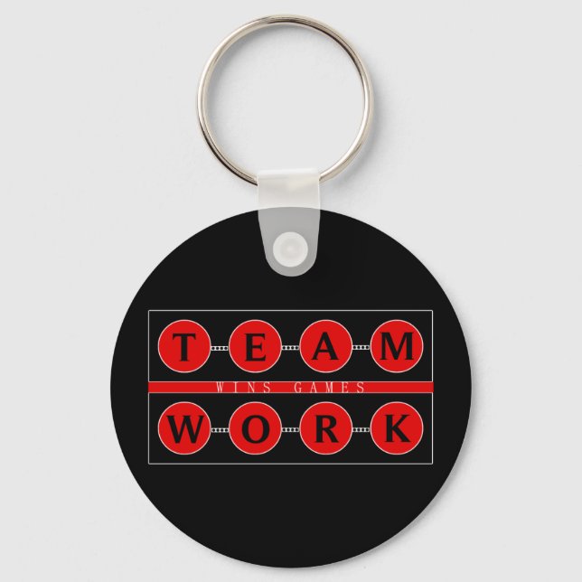 Motivational TEAMWORK Wins Games Keychain (Front)