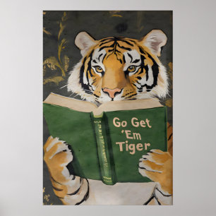 Motivational Tiger Reading Print Humourous Bookwor