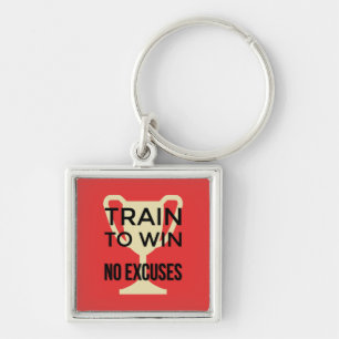 Motivational train to win sports quote key ring
