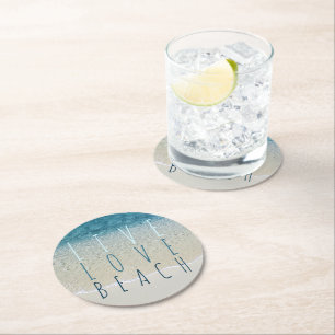 Motivational Turquoise Blue Ocean Surf Waves Photo Round Paper Coaster