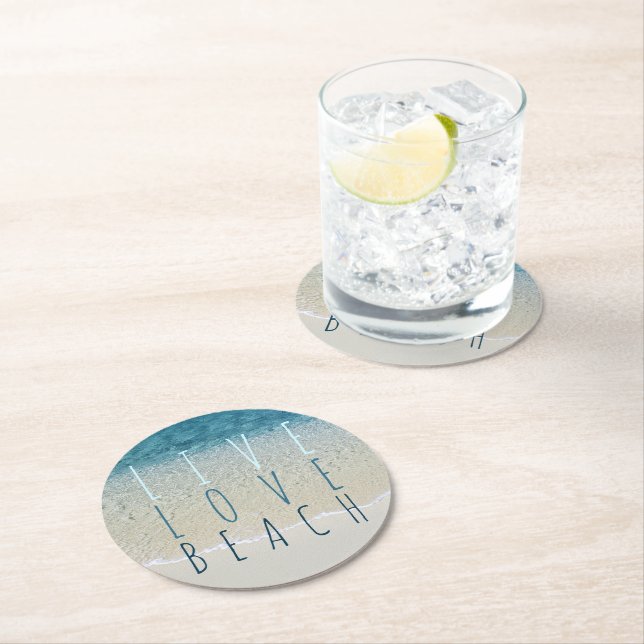 Motivational Turquoise Blue Ocean Surf Waves Photo Round Paper Coaster (Insitu)