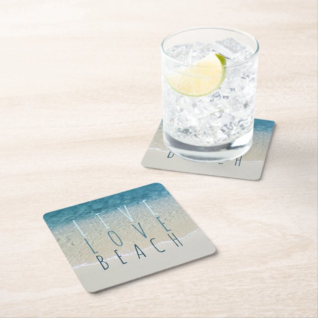 Motivational Turquoise Blue Ocean Surf Waves Photo Square Paper Coaster (Insitu)