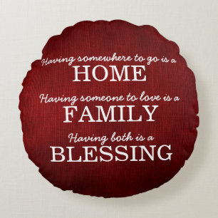 Motivational Typography Family Quote Round Cushion
