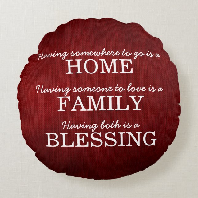 Motivational Typography Family Quote Round Cushion (Front)