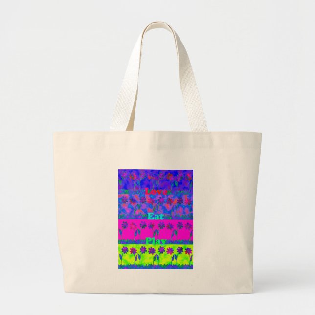 Motivational Vibrant "Eat Love & Play" Art Print Large Tote Bag (Front)