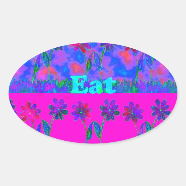 Motivational Vibrant "Eat Love & Play" Art Print Oval Sticker (Front)