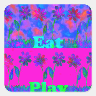 Motivational Vibrant "Eat Love & Play" Art Print Square Sticker