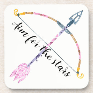 Motivational Watercolor Bow Arrow Boho Feather Coaster