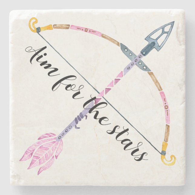 Motivational Watercolor Bow Arrow Boho Feather  Stone Coaster (Front)