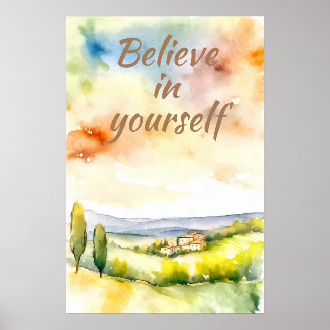 Motivational Watercolor Wall Art Landscape Poster  (Front)