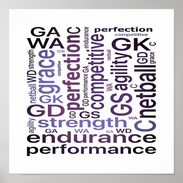 Motivational Word Art Netball Poster (Front)