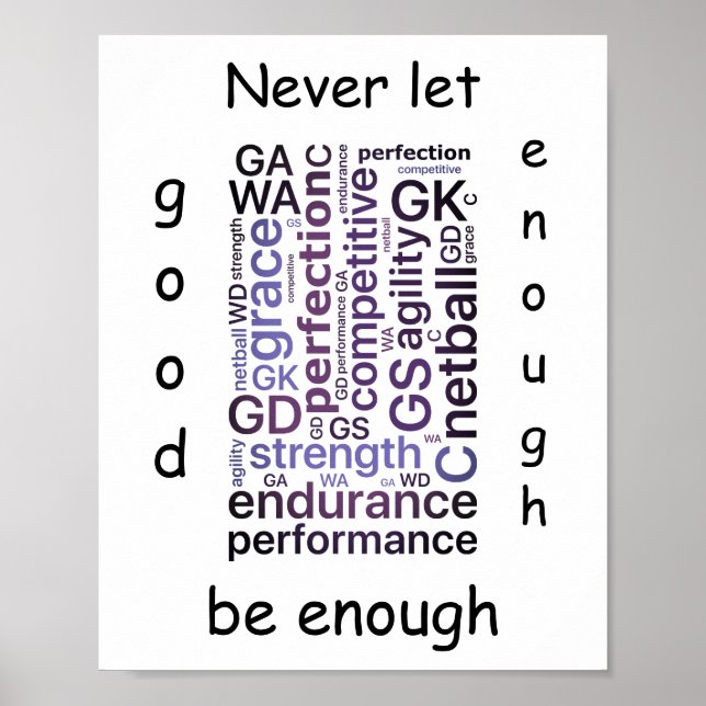 Motivational Word Art Netball Quote Poster (Front)
