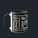 Motivational Word Cloud On Black Mug<br><div class="desc">White word cloud text design with motivational words on a black background.
Background colour can be changed.</div>