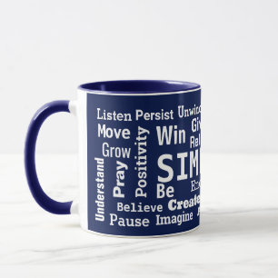 Motivational Word Cloud On Navy Blue Mug
