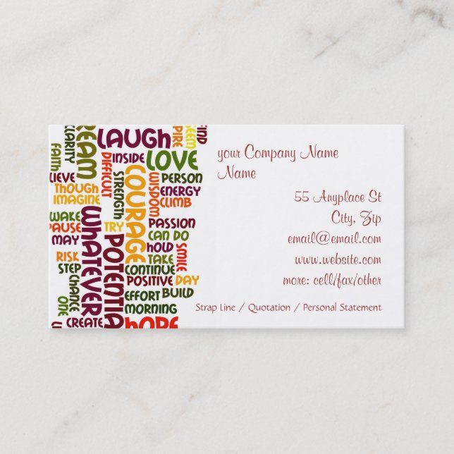 Motivational Words #1 positive encouragement Business Card (Front)