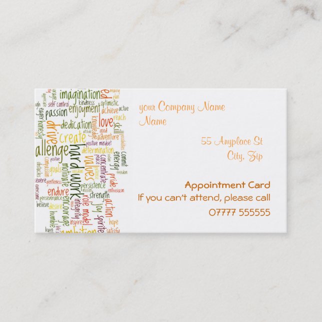 Motivational Words #2 Appointments Business Card (Front)