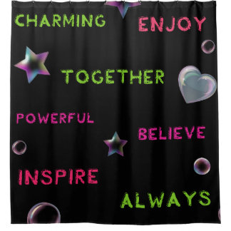 Motivational Words and Neon Shapes Shower Curtain
