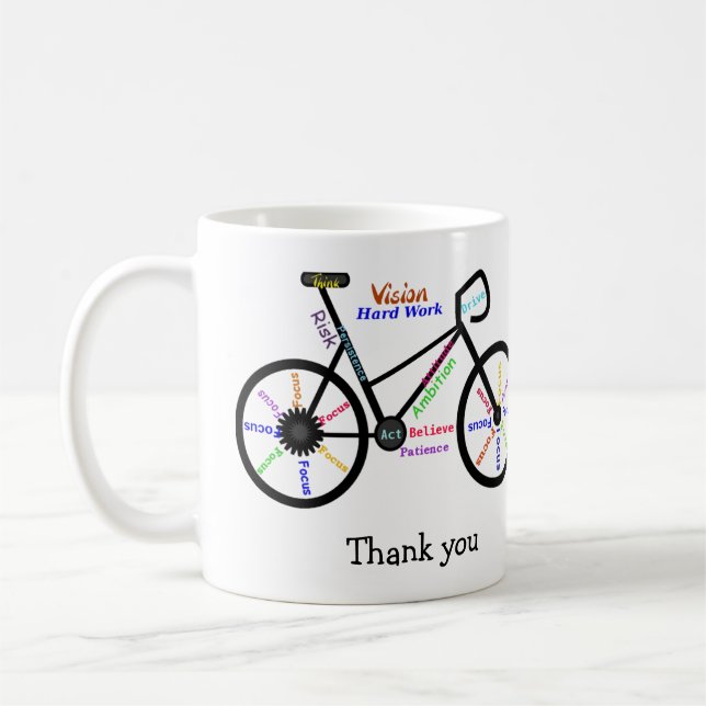 Motivational Words, Biking, Cycling, Bike Thanks Coffee Mug (Left)