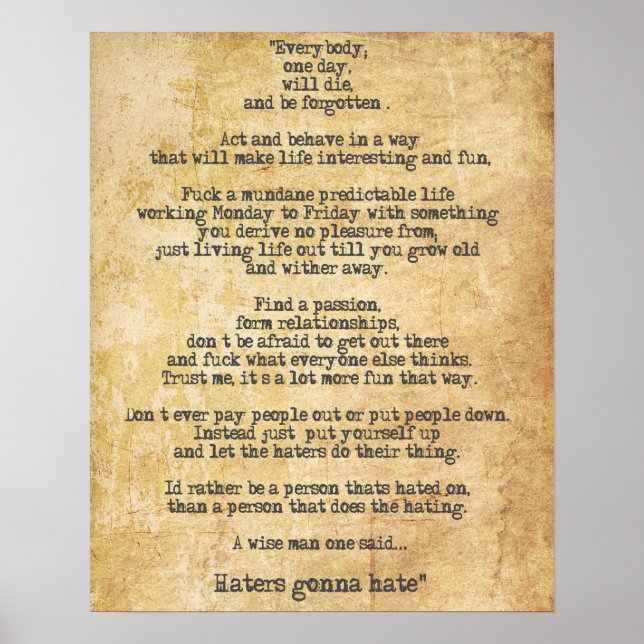 Motivational Zyzz Quote about Life Poster (Front)