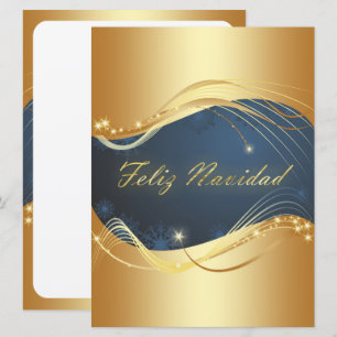 Motivo dorado de Navidad con fondo azul Holiday Card