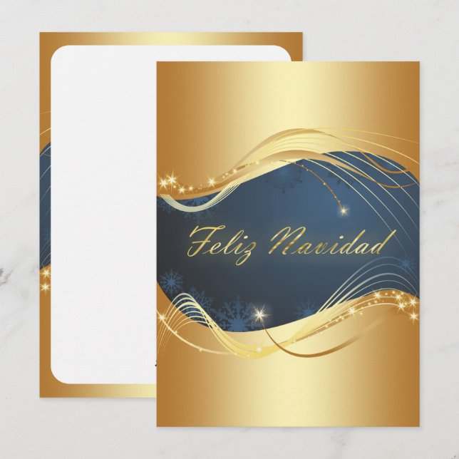 Motivo dorado de Navidad con fondo azul Holiday Card (Front/Back)
