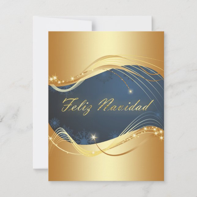 Motivo dorado de Navidad con fondo azul Holiday Card (Front)