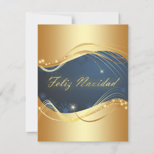 Motivo dorado de Navidad con fondo azul Holiday Card