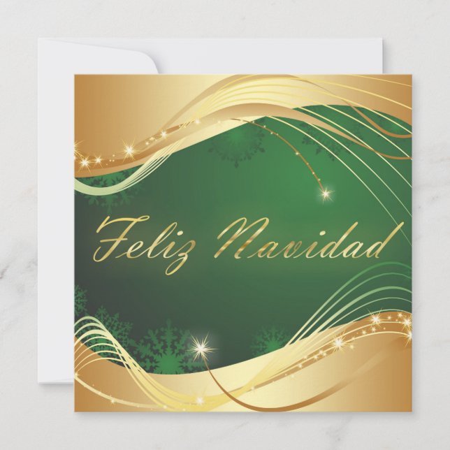 Motivo dorado de Navidad con fondo verde Holiday Card (Front)