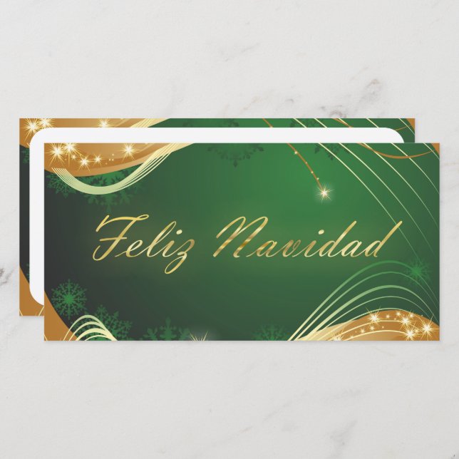 Motivo dorado de Navidad con fondo verde Holiday Card (Front/Back)
