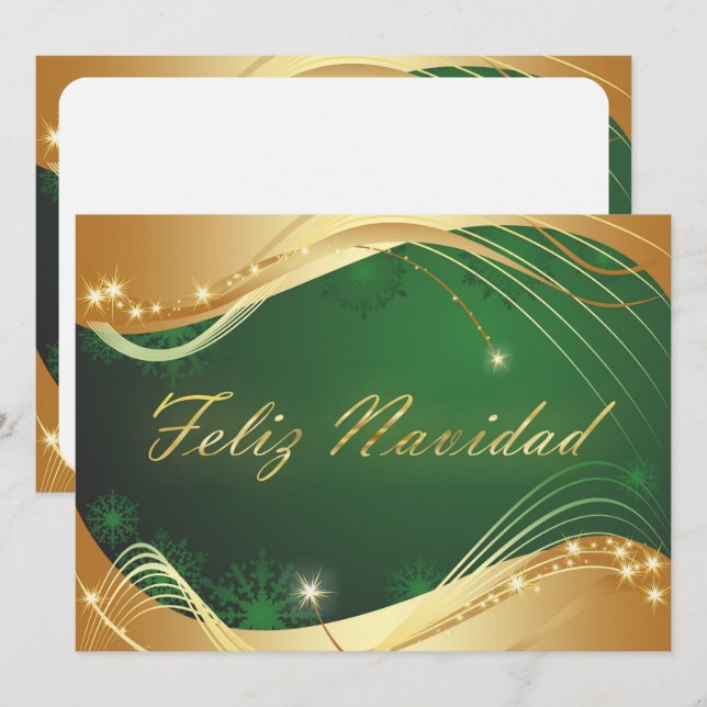 Motivo dorado de Navidad con fondo verde Holiday Card (Front/Back)