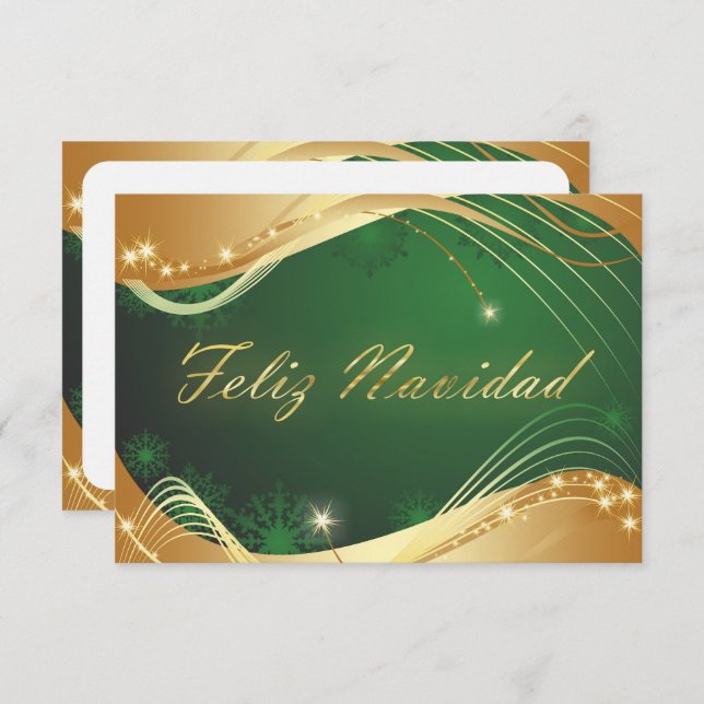 Motivo dorado de Navidad con fondo verde Invitation (Front/Back)