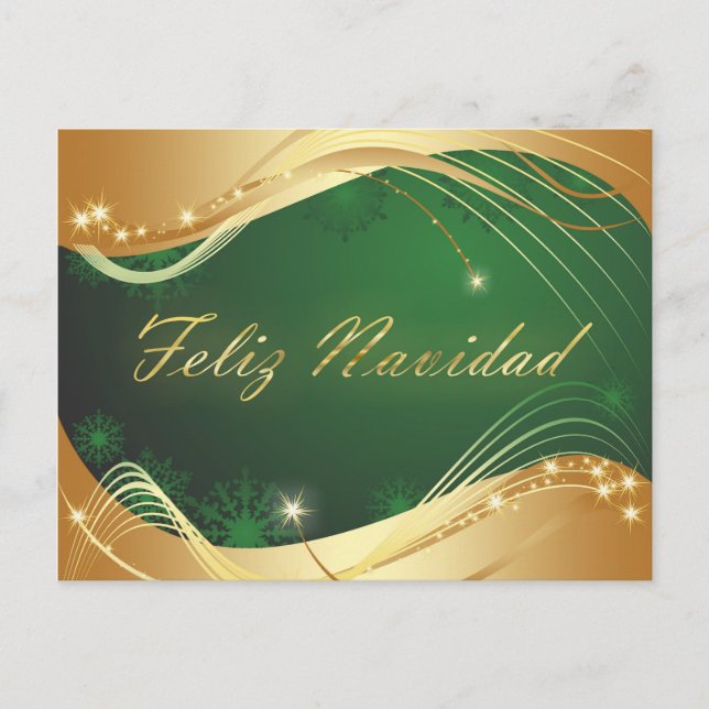 Motivo dorado de Navidad con fondo verde Postcard (Front)